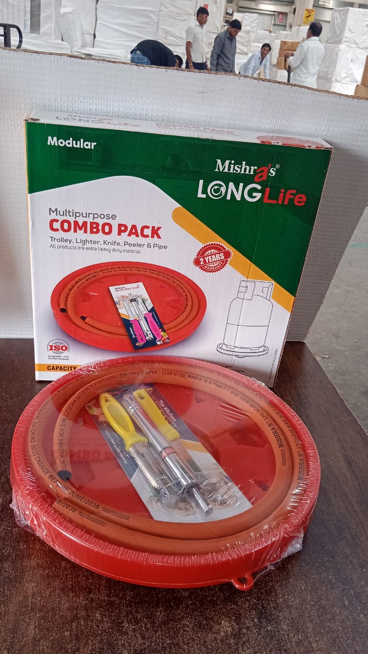 Mishra's 5-Piece Multipurpose LPG Kitchen Combo Set with Gas Pipe, Cylinder Trolley, Knife, Lighter & Peeler Mishra's 5-Piece Multipurpose LPG Kitchen Combo Set with Gas Pipe, Cylinder Trolley, Knife, Lighter & Peeler